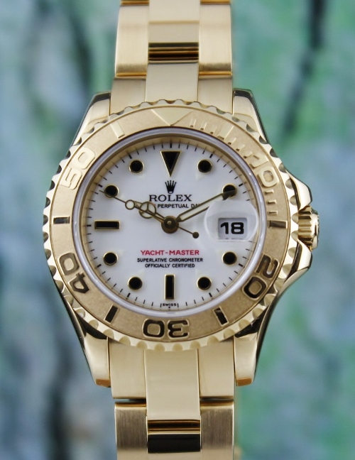 (image for) ROLEX LADY SIZE 18K YELLOW GOLD OYSTER PERPETUAL YACHT-MASTER / 69628 / CERT